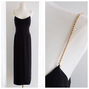 Chanel Cruise 2015 Black Gold Crystal Strap 15C Midi LBD Dress